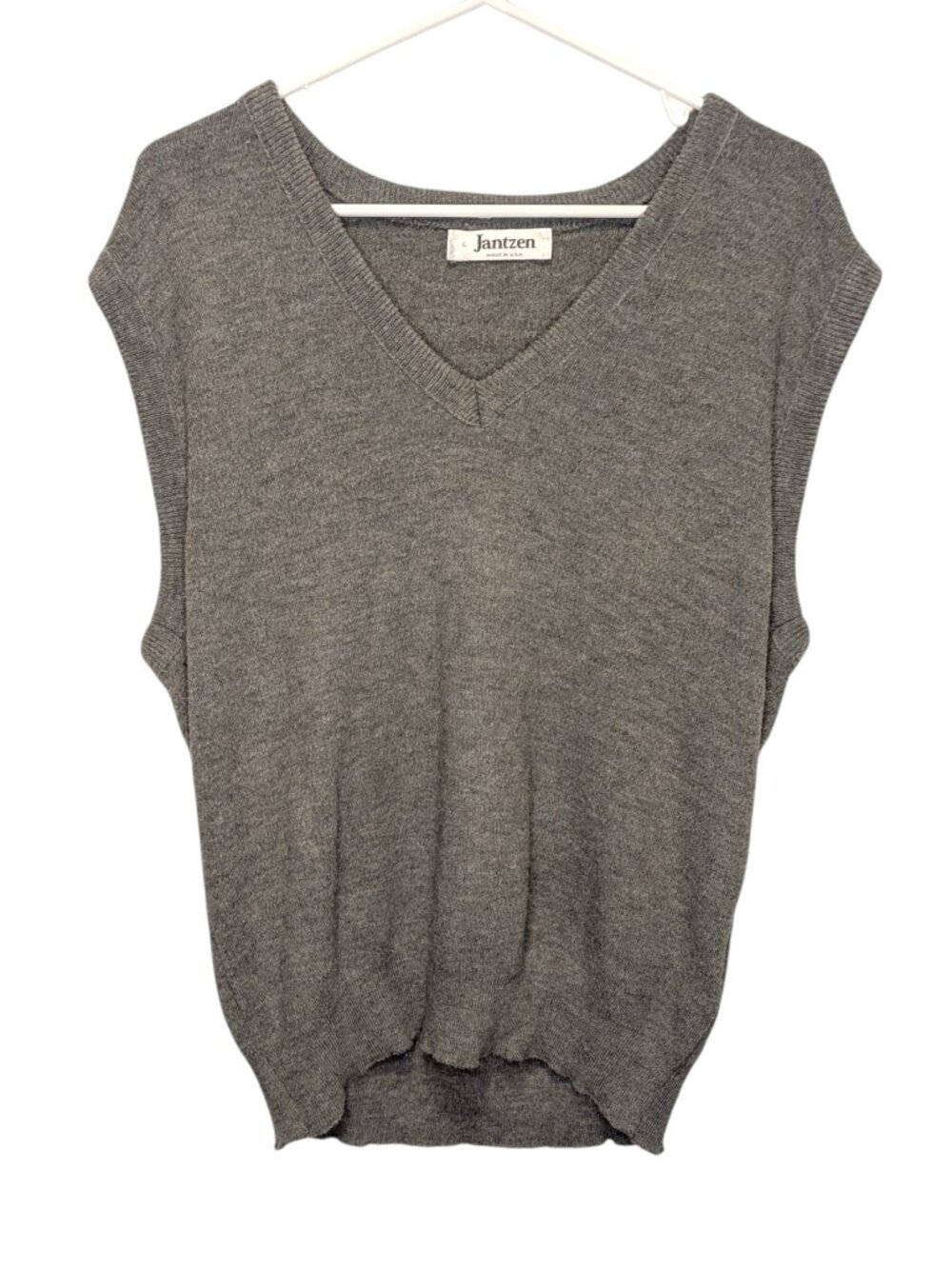 Vintage Jantzen Men's Sweater Vest V-Neck Knit Sleeveless Gray Size L Made in US